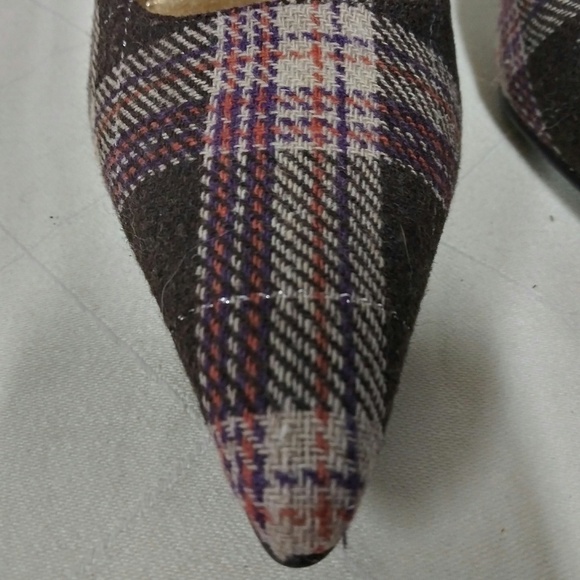 Rampage Maria Brown Plaid Fabric Upper Pointed Toe Slip On High Heel Shoe - Picture 6 of 8